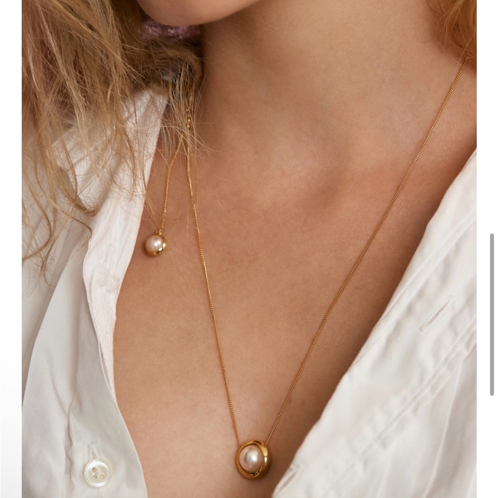 NUMBERING half pearl pendant necklace